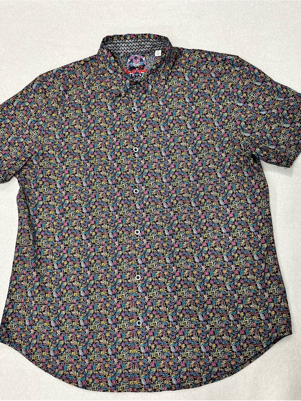 Robert Graham Black Multicolor Short-Sleeve Button-Down Shirt